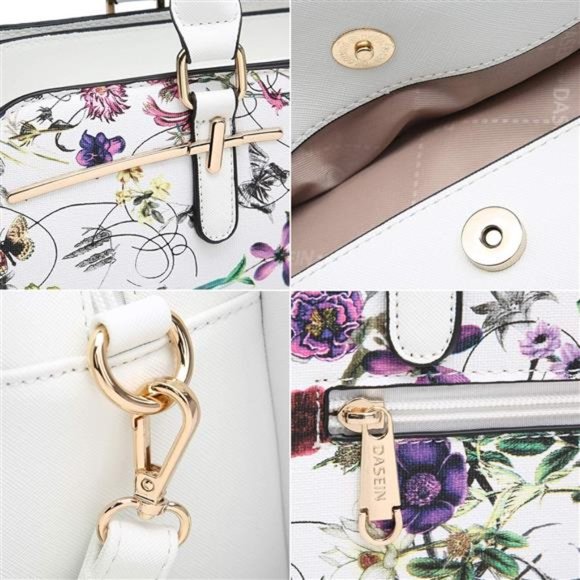 2 Pcs Vegan Leather Women Handbag Wallet Tote Bag Shoulder Bag w/ 3 Compartments - Picture 4 of 5